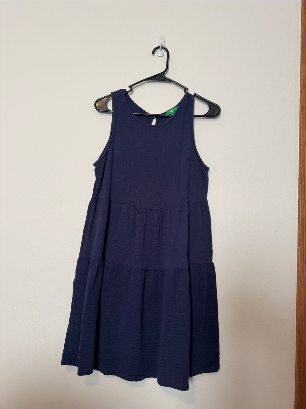 dip Navy Blue 100% Cotton Gauze Tiered Sleeveless Dress